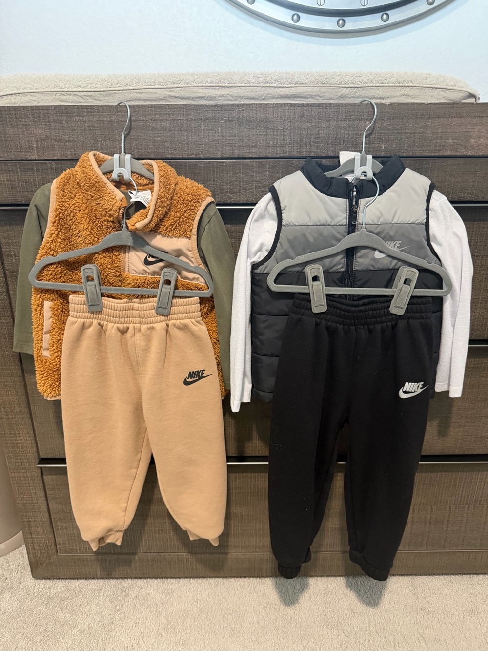 Nike Boys Jogger Sets in Tan, Rust & Black